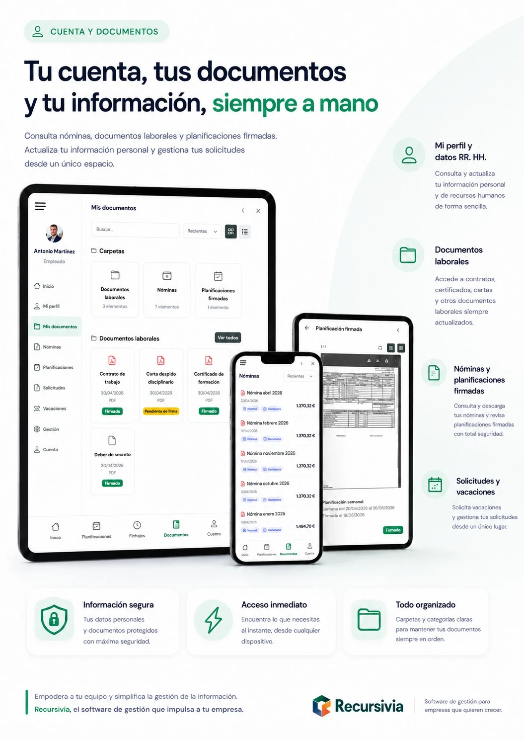 Portal del empleado conectado con las funcionalidades de Recursivia